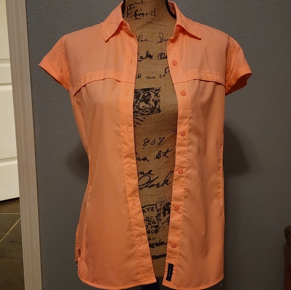 Woman's Magellan Orange Short Sleeve Button-Up Shirt Size Small - Picture 1 of 4
